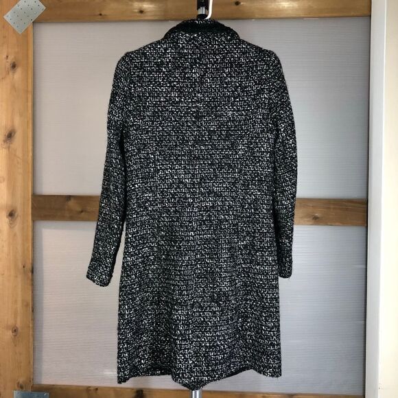 LOUBEN Wool Blend‎ Glitter Lace Detail Black White Long Tweed Coat Sz 4 - Picture 7 of 10